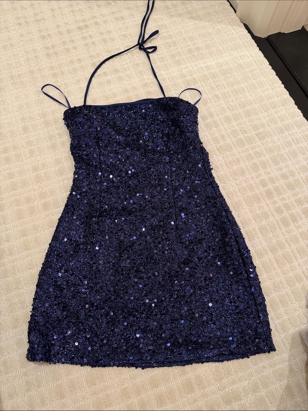 Edikted Navy Blue Sequin Mini Dress - Size small